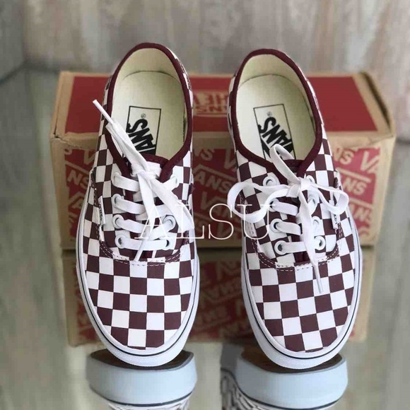 VANS Authentic Checkerboard Maroon White Kid’s - Picture 8 of 8